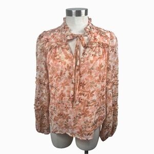 BTFL-Life Peach & Gold Floral Long Sleeve Top‎ Size Small
